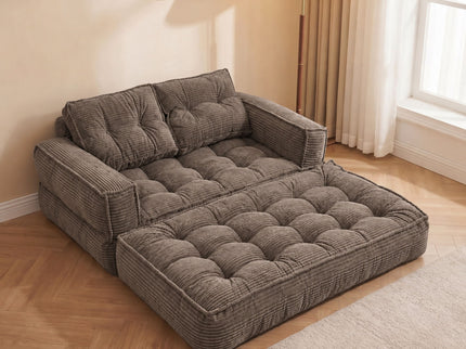 2 Seater Modular Corduroy Sofa With Chaise Lounge For Living Room
