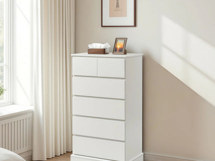 6 Drawer Tall Dresser With Concealed Handles, Vertical Storage Cabinet For Bedroom - White