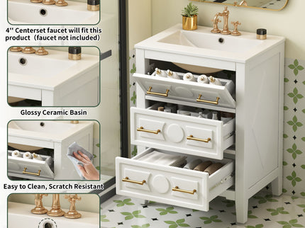 Bathroom Vanity With Sink, Free Standing Single Set, 3 Drawer Storage Cabinet