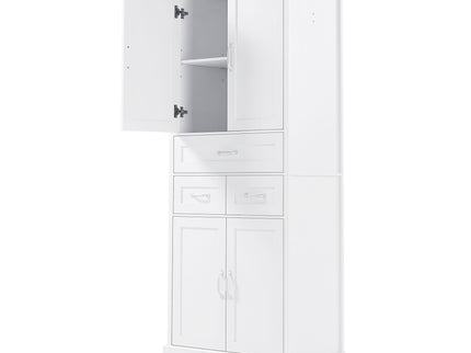 Tall Bathroom Storage Cabinet With 4 Doors 3 Drawers Adjustable Shelves - White