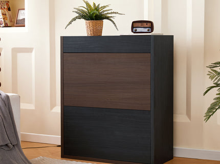 Modern Extendable & Rotating Cabinet With Drawer And Flip Doors For Versatile Storage - Black / Dark Walnut