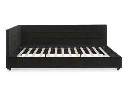 Mid-Century Storage Upholstered Tufted Bed Frame With Backrest And Armrests