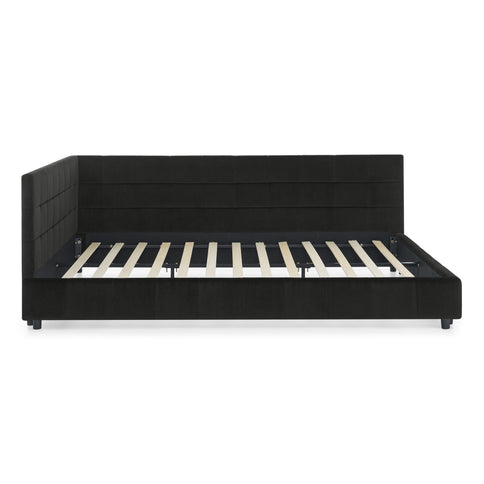 Mid-Century Storage Upholstered Tufted Bed Frame With Backrest And Armrests