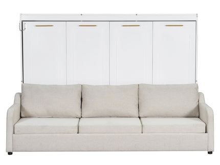 Murphy Cabinet Bed With Folding Sofa, Built In Storage Shelves And LED Light