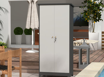 Outdoor Cabinet, Large Capacity Storage Vertical Tall Design With Shelves And Secure Lock