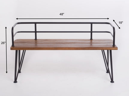 Outdoor Bench With Powder Coated Iron Frame - Teak