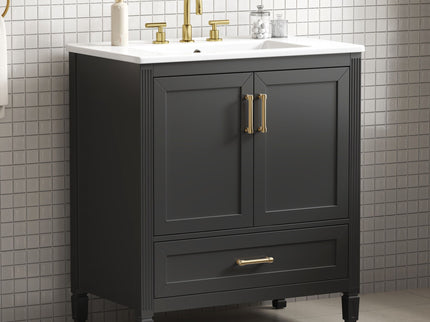Elegant Fluted Bathroom Vanity With Sink, Soft Close Doors & Drawer