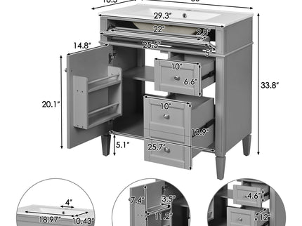 Bathroom Vanity With Top Sink, 2 Drawers & Tip Out Drawer