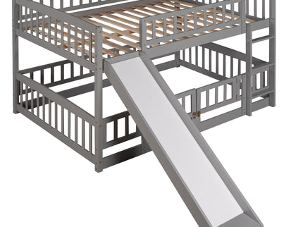 Low Bunk Bed With Slide, Fence And Ladder