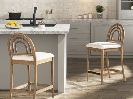 Leon - Arched Back & Upholstered Counter Stool (Set of 2) - Ivory White