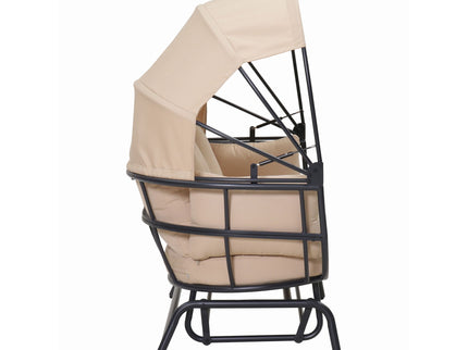 2 Person Egg Shaped Outdoor Swing Chair With Adjustable Canopy - Acacia Wood / Black / Taupe