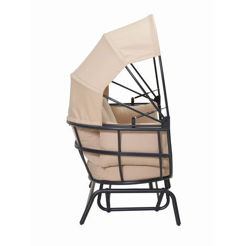 2 Person Egg Shaped Outdoor Swing Chair With Adjustable Canopy - Acacia Wood / Black / Taupe