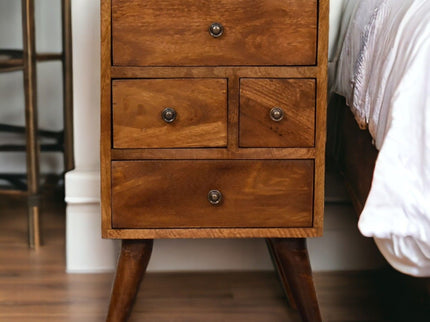 4 Drawer Multi Bedside Table - Chestnut