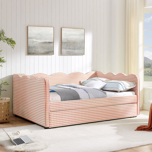 Gingham Daybed With USB Charging Port, Wave-Shaped Design