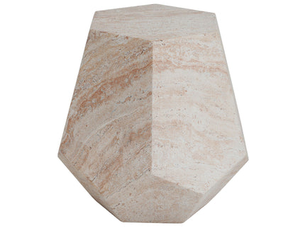 Outdoor / Indoor Lightweight Concrete Side Table, Hexagonal Round Travertine Accent Table - Beige