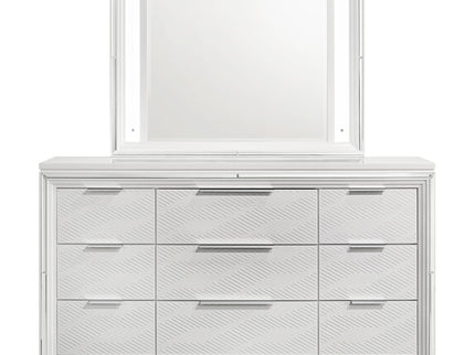 9 Drawer Dresser With LED Mirror, Touch Activated Lighting - White