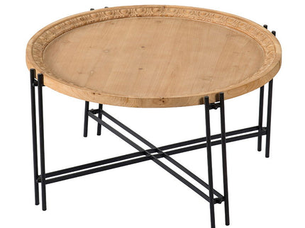 Farmhouse Round Wooden Round Coffee Table With Metal Legs - Black / Brown