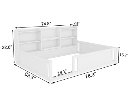 Platform Floor Bed With Guardrail Fence And Side Storage Shelves