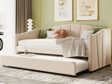 Upholstered Daybed Sofa Bed With Trundle Bed And Wood Slat