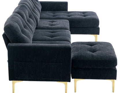 Modern L - Shape Convertible Sectional Sofa With Movable Ottoman