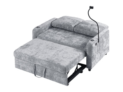 Modern Loveseat Pull Out Sofa Bed With Adjustable Backrest, Two Cup Holders, A Phone Holder, Three Charging Ports And Side Storage Pockets For Living Room