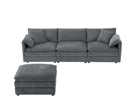 Modular Sectional With Deep And Wide Seat, Cloud Couch Set With Double Cushions Sofa With Movable Ottoman