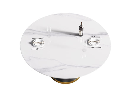 Modern Artificial Stone Round Carbon Steel Base Dining Table, Can Accommodate 6 People