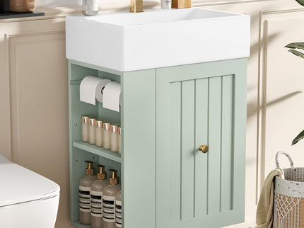Modern Bathroom Vanity With Sink, Storage Cabinet, Drawer & Side Shelf