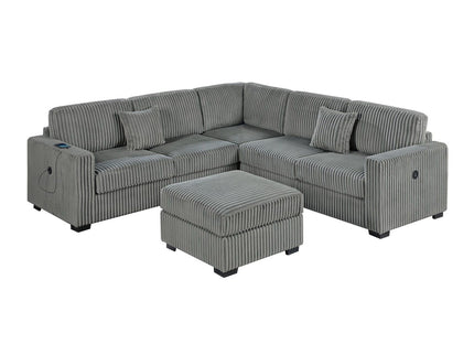 Upholstered L - Shaped 4 Piece Sectional Set With USB, Cocktail Ottoman