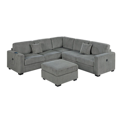 Upholstered L - Shaped 4 Piece Sectional Set With USB, Cocktail Ottoman