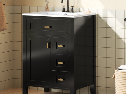 Bathroom Vanity With Sink, 3 Drawers & Cabinet With 2 Tier Door Storage Rack, Soft Close Doors & Drawers