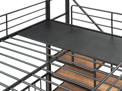 Full Over Twin-Twin Triple Bunk Bed With Drawers And Staircase - Black