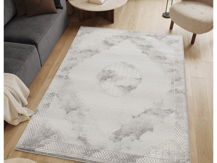 Geometrix - 5'3" X 7'3" Medallion Area Rug With Geometric 3D Effect - Ivory / Gray