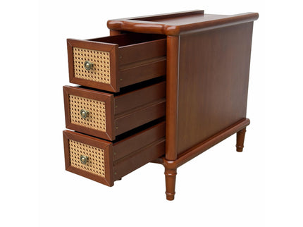 Narrow Side Table With 3 Drawers, Nightstand For Bedroom - Walnut