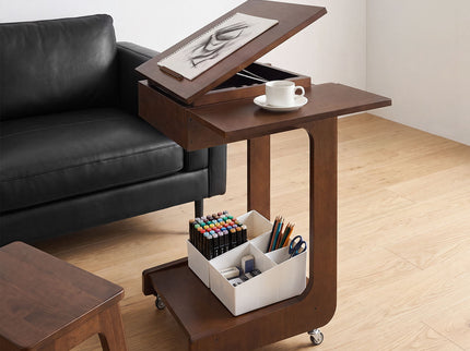 C - Shaped End Table, Rolling With 360° Adjustable & Foldable Desktop, Couch Table With Laptop Stand For Living Room - Walnut