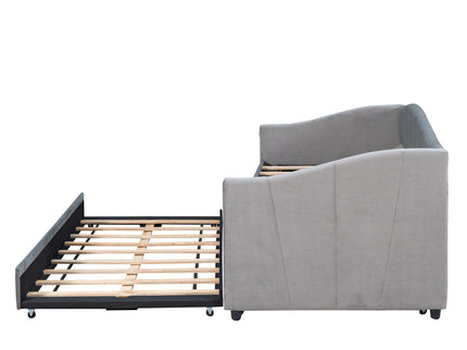 Upholstered Daybed Sofa Bed With Trundle Bed And Wood Slat