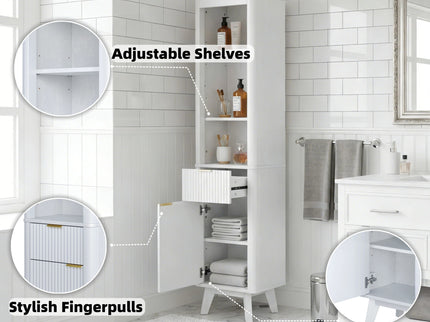 Tall Bathroom Storage Cabinet With Adjustable Shelves And 1 Drawer & Door
