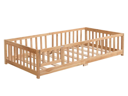Solid Floor Bed With Door And Fence For Children