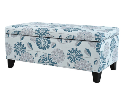 Luxury Storage Ottoman With Floral Patterned Fabric, Soft-Close Hinges, Multi Functional