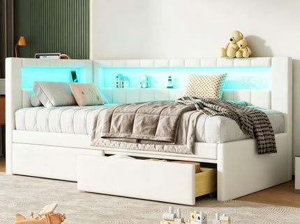 Upholstered Platform Bed With USB Ports And LED Belt