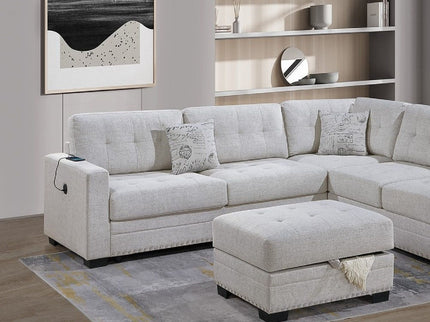 L - Shaped Sectional Sofa Set With Storage Ottoman, Tufted Upholstery Nailhead Trim