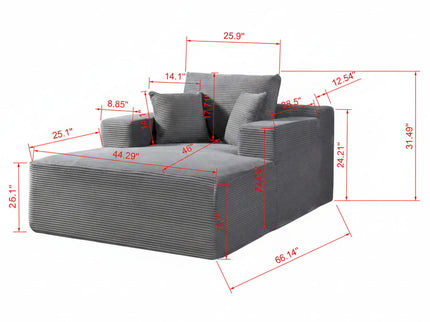 Convertible Chaise Lounge Chair With Wide Armrest & Throw Pillows