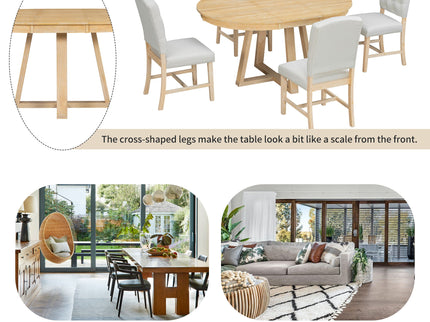 Dining Set With Leaf Round Table And 4 Upholstered Chairs
