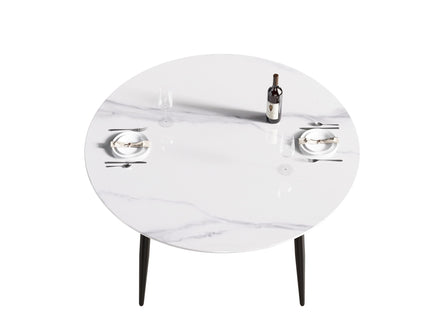 Modern Man-Made Stone Round Metal Dining Table-Position For 6 People