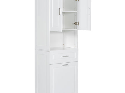 Tall Bathroom Cabinet With Tilt-Out Laundry Basket And Upper Storage