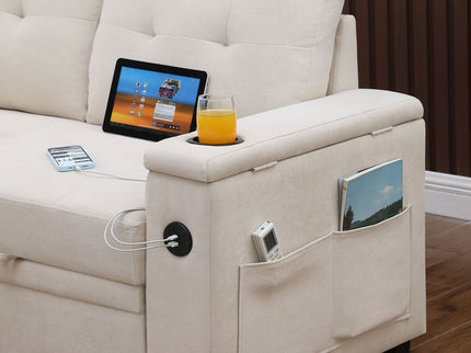 Ashlyn II - 84"W Woven Fabric Reversible Sleeper Sectional Sofa with Storage Chaise