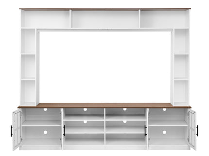 Wall Unit Entertainment Center With Bookshelves For TVs Up To 80", Tempered Glass Doors And Adjustable Shelves