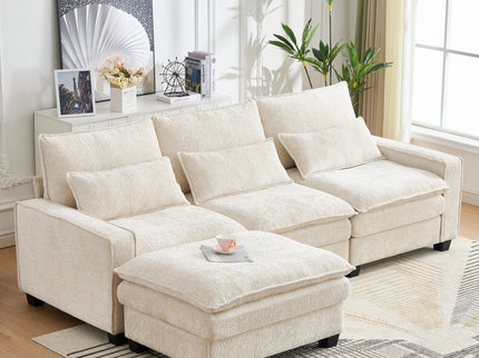 Modern Comfy L Shaped Sectional Sofa With Movable Ottoman