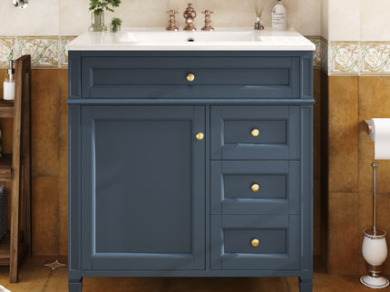 Bathroom Vanity With Top Sink, 2 Drawers & Tip Out Drawer