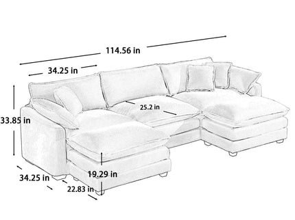 Oversized Modular Cushion Sofa With Ottoman, Low Back, Deep Seating Sofa Set
